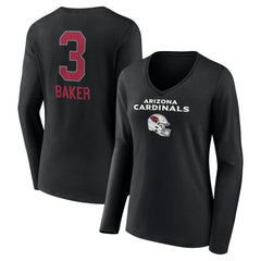 Arizona Cardinals Budda Baker  Women's Team Wordmark Player Name & Number Long Sleeve V-Neck T-Shirt | NFL Near me