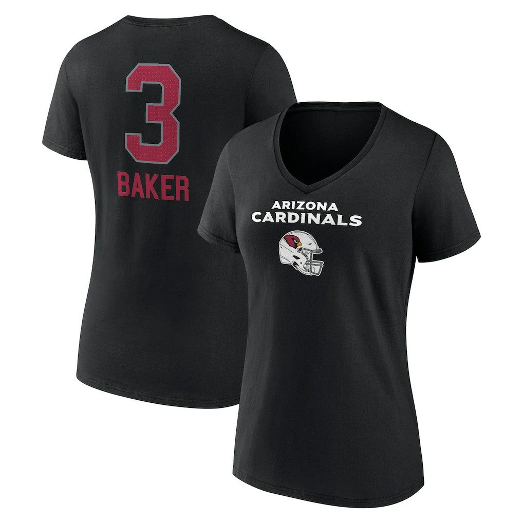 Arizona Cardinals Budda Baker  Women's Team Wordmark Player Name & Number V-Neck T-Shirt | NFL Hot
