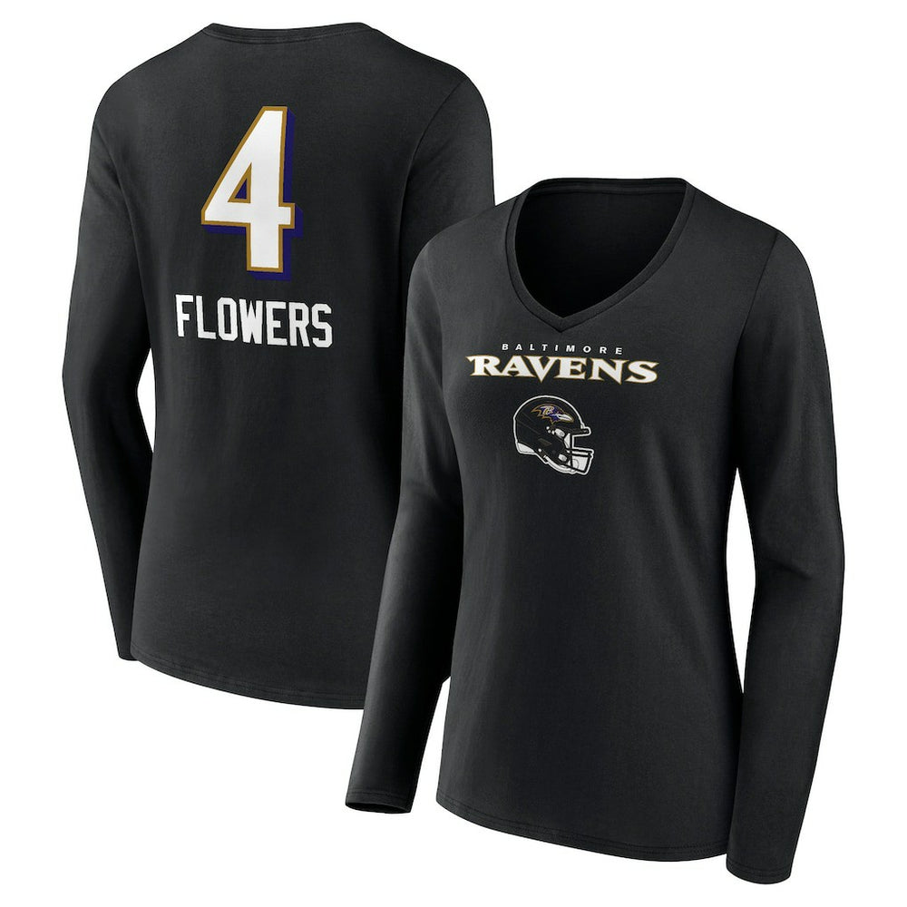 Baltimore Ravens Zay Flowers  Women's Team Wordmark Player Name & Number Long Sleeve V-Neck T-Shirt | NFL Sale