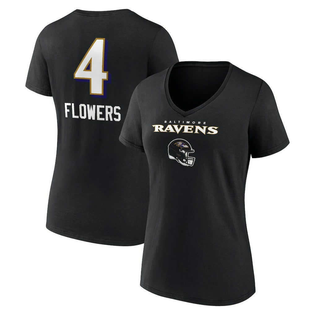Baltimore Ravens Zay Flowers  Women's Team Wordmark Player Name & Number V-Neck T-Shirt | NFL Hot
