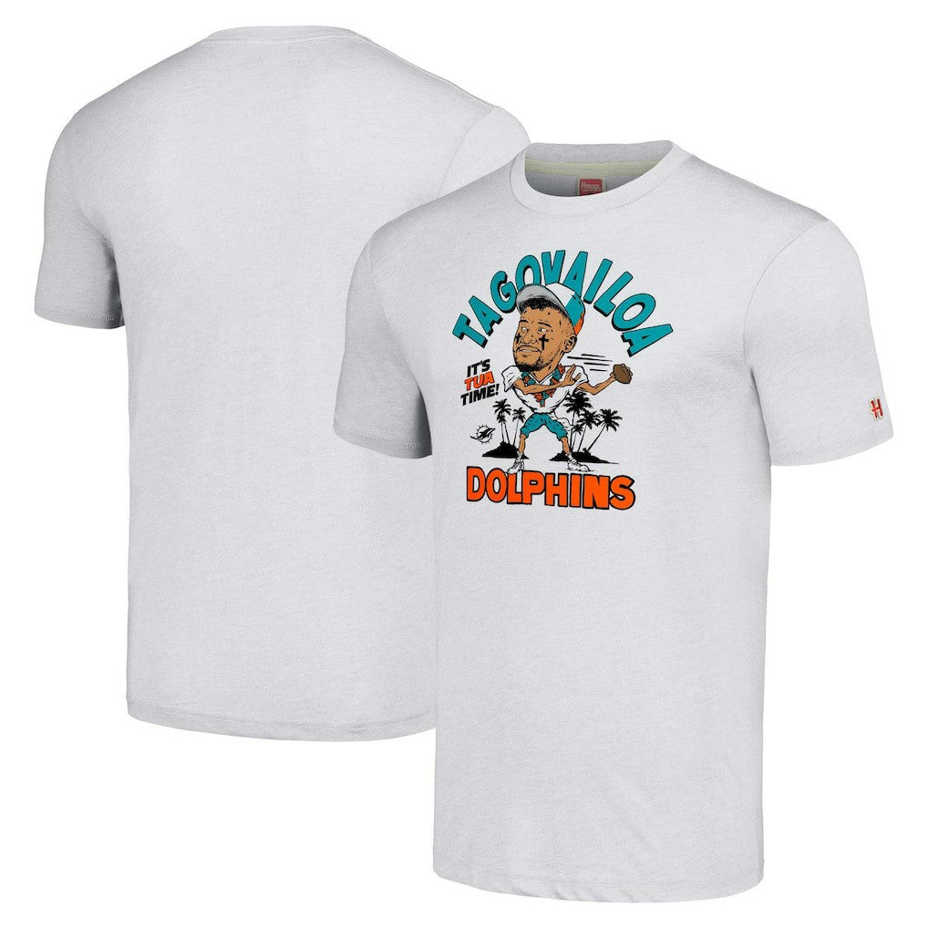Miami Dolphins Tua Tagovailoa  Homage Unisex Caricature Player Tri-Blend T-Shirt | NFL US