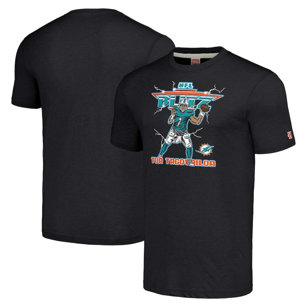 Miami Dolphins Tua Tagovailoa  Homage Unisex NFL Blitz Player Tri-Blend T-Shirt | NFL Discount