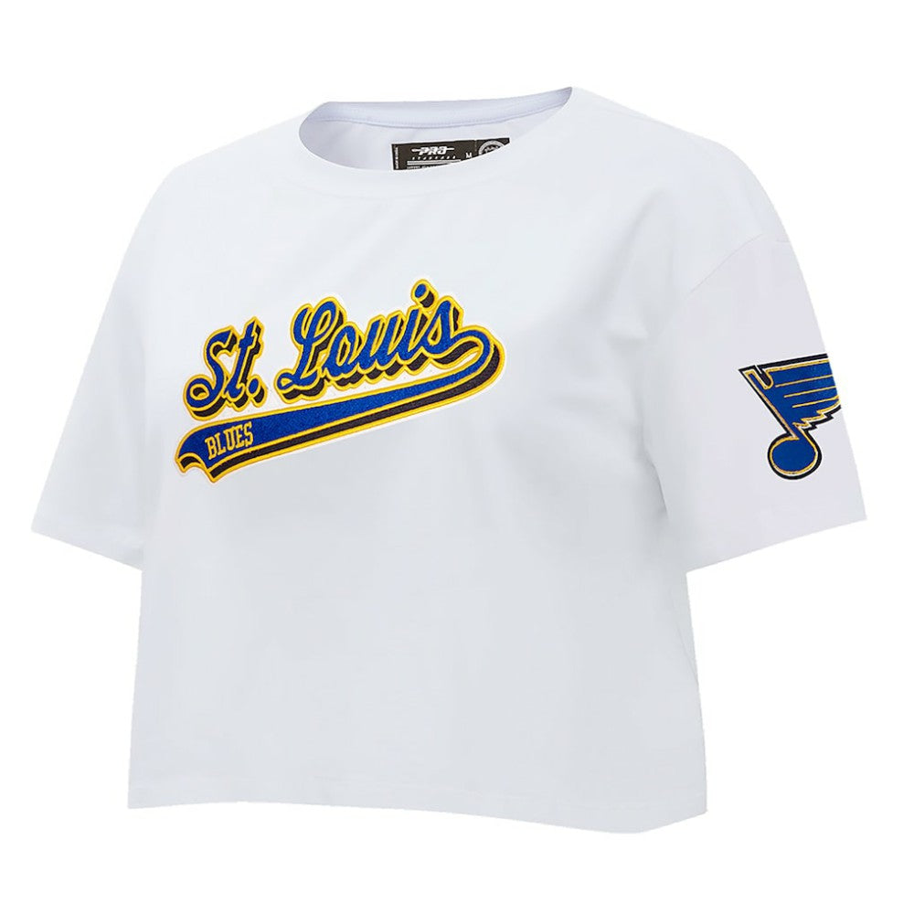 St. Louis Blues Pro Standard Women's Boxy Script Tail Cropped T-Shirt -  NHL T-shirts