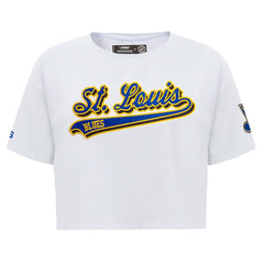 St. Louis Blues Pro Standard Women's Boxy Script Tail Cropped T-Shirt -  NHL T-shirts