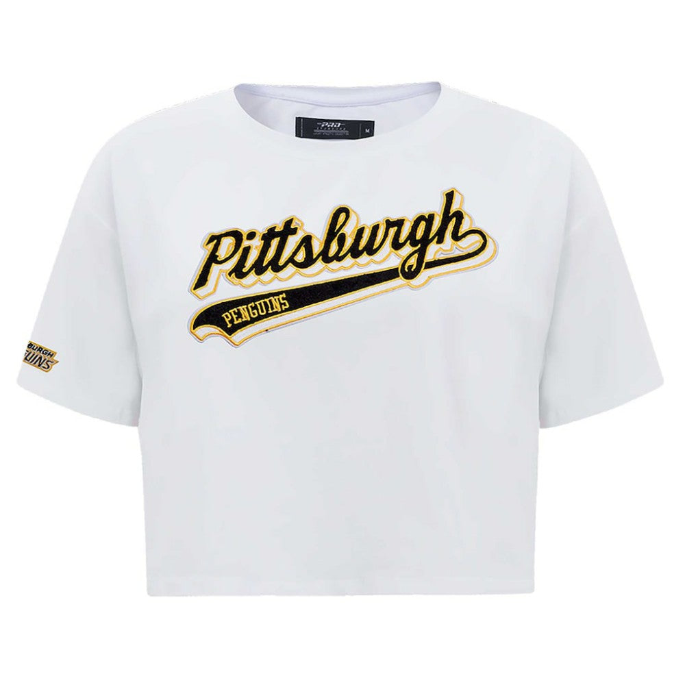 Pittsburgh Penguins Pro Standard Women's Boxy Script Tail Cropped T-Shirt -  NHL T-shirts