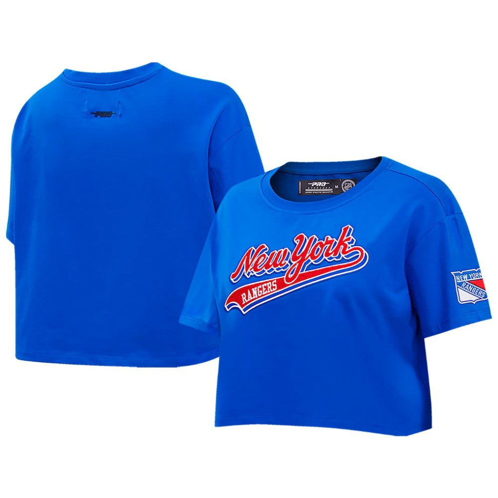 New York Rangers Pro Standard Women's Boxy Script Tail Cropped T-Shirt -  NHL T-shirts