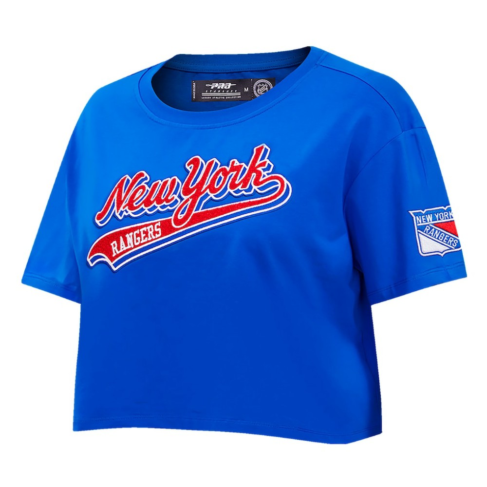 New York Rangers Pro Standard Women's Boxy Script Tail Cropped T-Shirt -  NHL T-shirts
