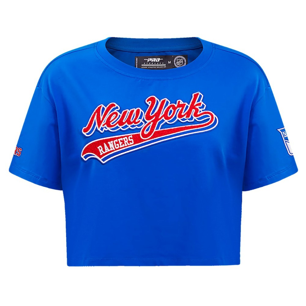 New York Rangers Pro Standard Women's Boxy Script Tail Cropped T-Shirt -  NHL T-shirts