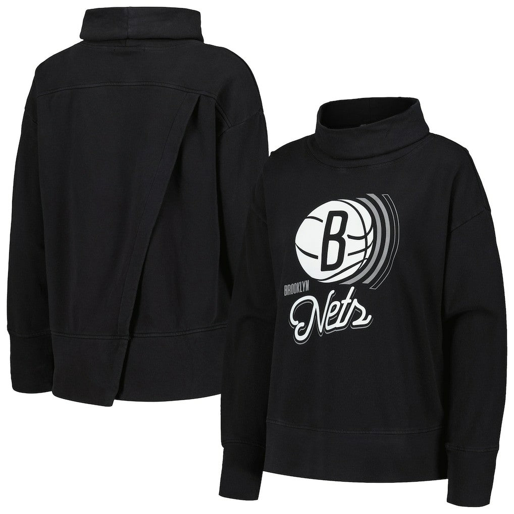 Black Brooklyn Nets Levelwear Women's Sunset Pullover Sweatshirt | NBA