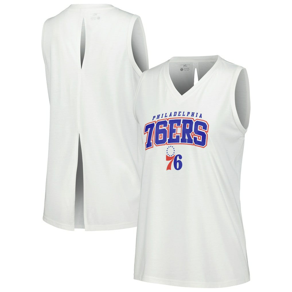 White Philadelphia 76ers Levelwear Women's Paisley Peekaboo Tank Top | NBA