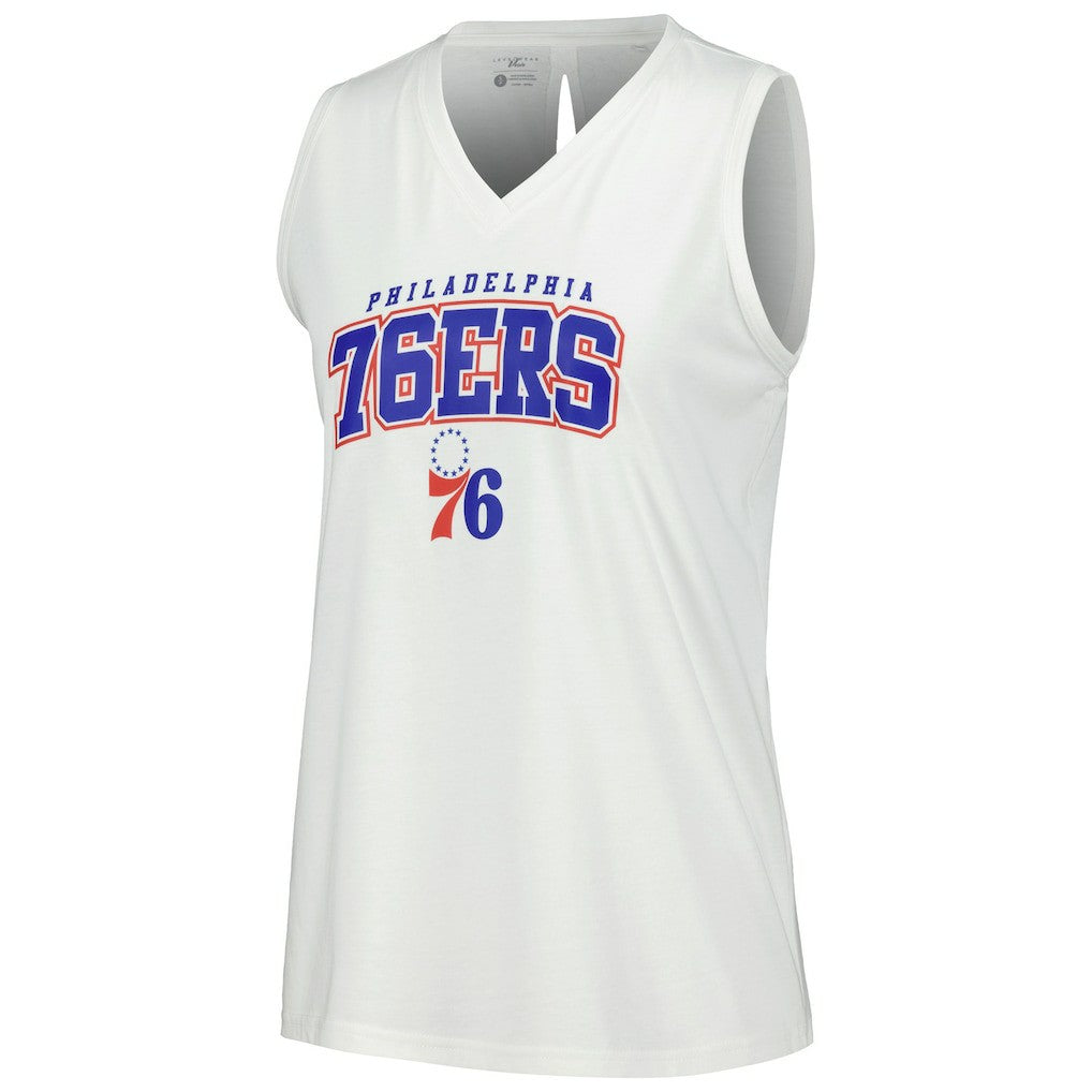 White Philadelphia 76ers Levelwear Women's Paisley Peekaboo Tank Top | NBA