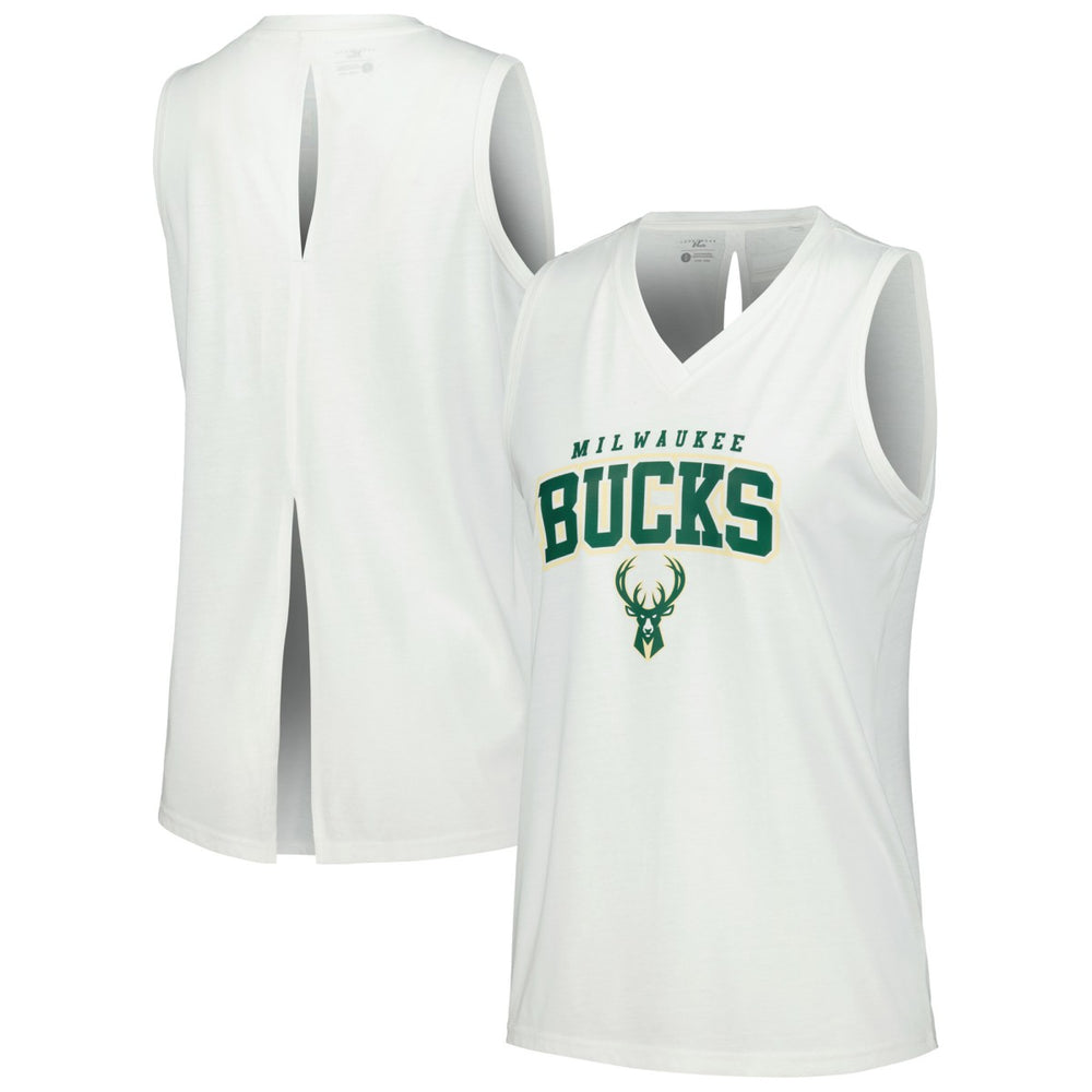 White Milwaukee Bucks Levelwear Women's Paisley Peekaboo Tank Top | NBA