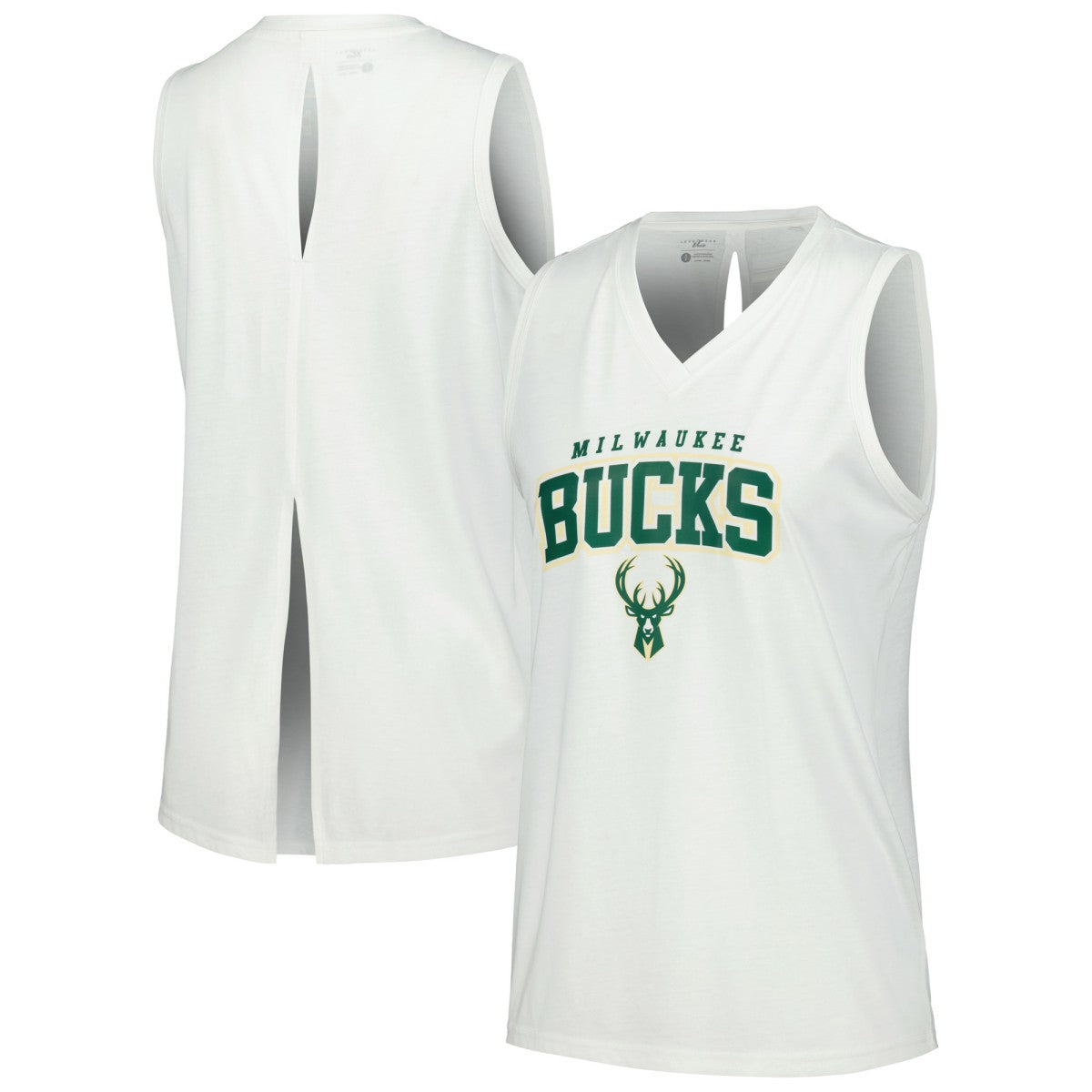 White Milwaukee Bucks Levelwear Women's Paisley Peekaboo Tank Top | NBA