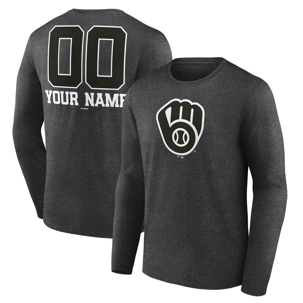 Milwaukee Brewers Personalized Monochrome Name & Number Long Sleeve T-Shirt - MLB T-shirts