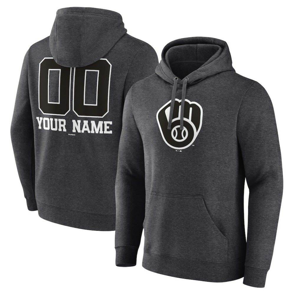 Milwaukee Brewers Personalized Monochrome Name & Number Pullover Hoodie - MLB Hoodies