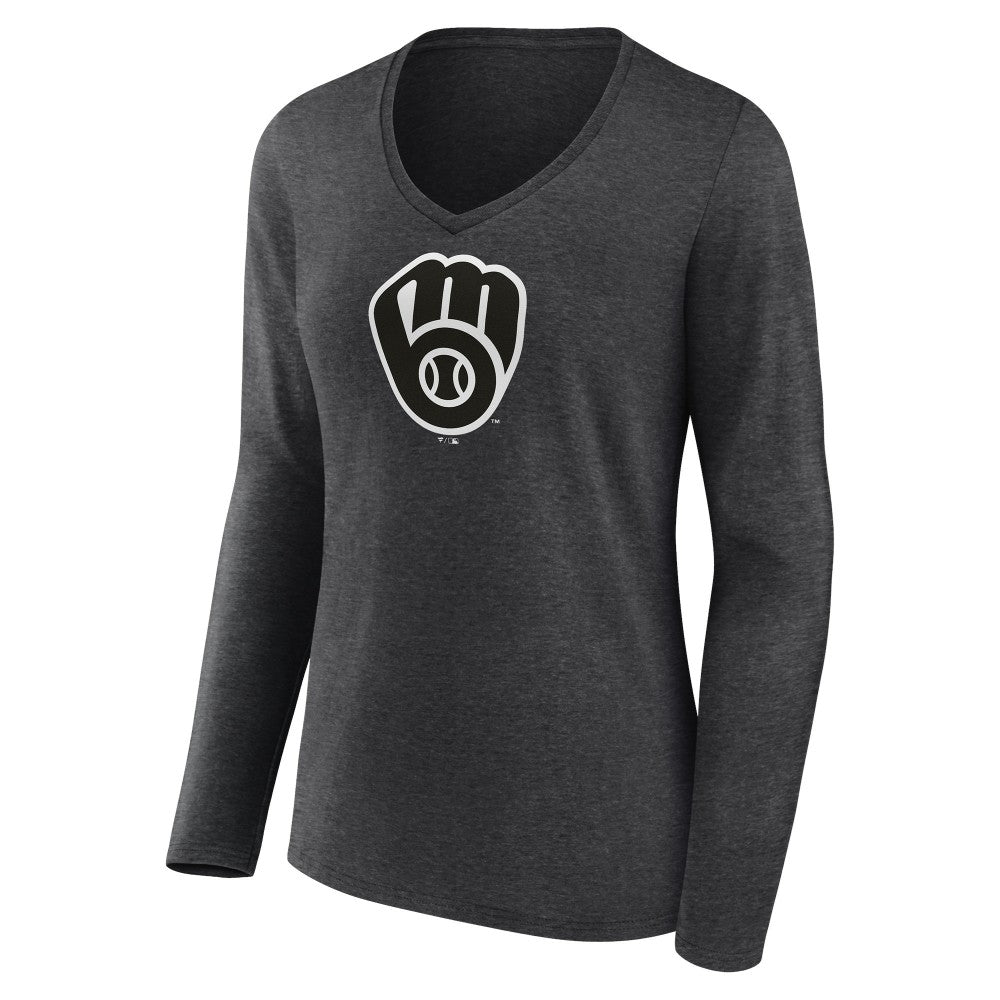Milwaukee Brewers Women's Personalized Monochrome Name & Number Long Sleeve V-Neck T-Shirt - MLB T-shirts