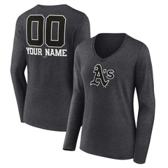 Athletics Women's Personalized Monochrome Name & Number Long Sleeve V-Neck T-Shirt - MLB T-shirts