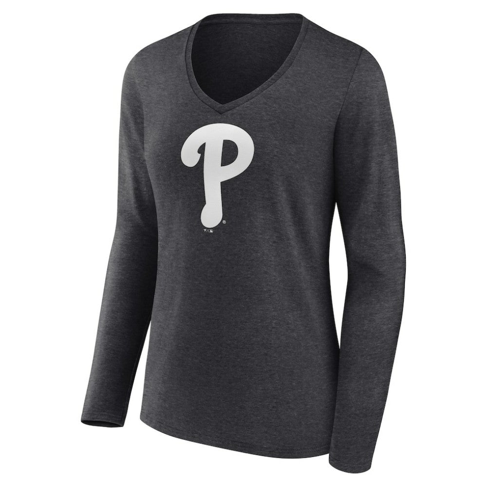 Philadelphia Phillies Women's Personalized Monochrome Name & Number Long Sleeve V-Neck T-Shirt - MLB T-shirts