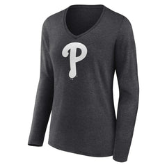 Philadelphia Phillies Women's Personalized Monochrome Name & Number Long Sleeve V-Neck T-Shirt - MLB T-shirts