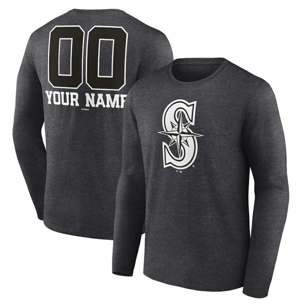 Seattle Mariners Personalized Monochrome Name & Number Long Sleeve T-Shirt - MLB T-shirts