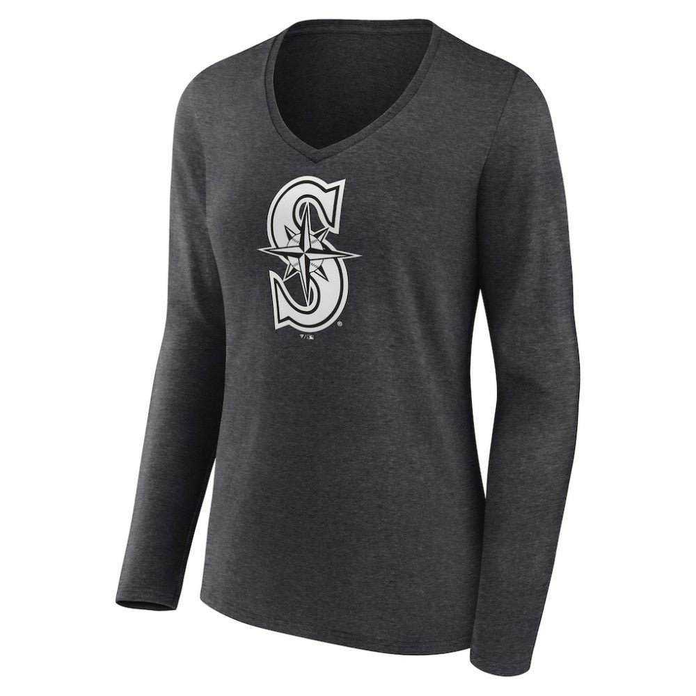 Seattle Mariners Women's Personalized Monochrome Name & Number Long Sleeve V-Neck T-Shirt - MLB T-shirts