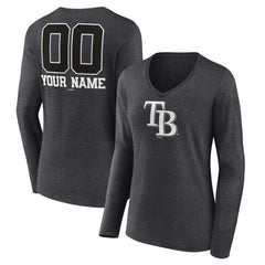 Tampa Bay Rays Women's Personalized Monochrome Name & Number Long Sleeve V-Neck T-Shirt - MLB T-shirts