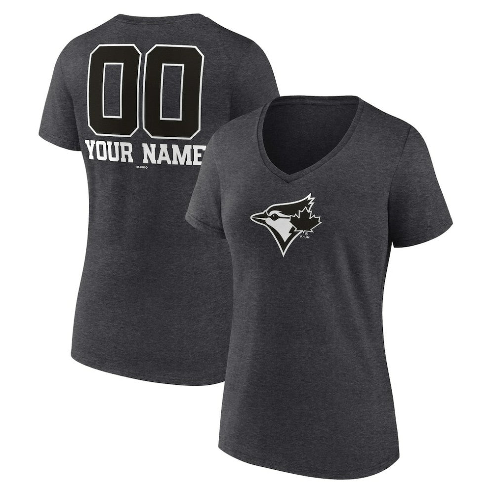 Toronto Blue Jays Women's Personalized Monochrome Name & Number V-Neck T-Shirt - MLB T-shirts