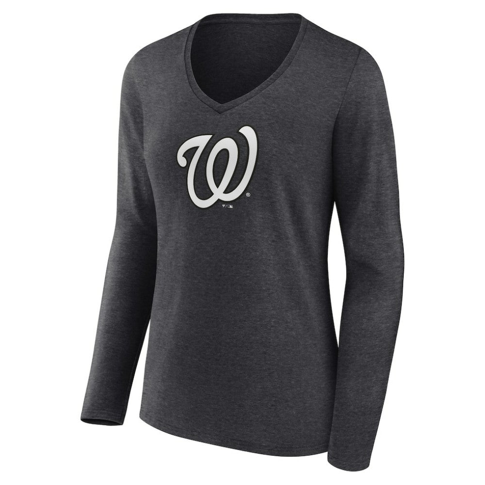 Washington Nationals Women's Personalized Monochrome Name & Number Long Sleeve V-Neck T-Shirt - MLB T-shirts