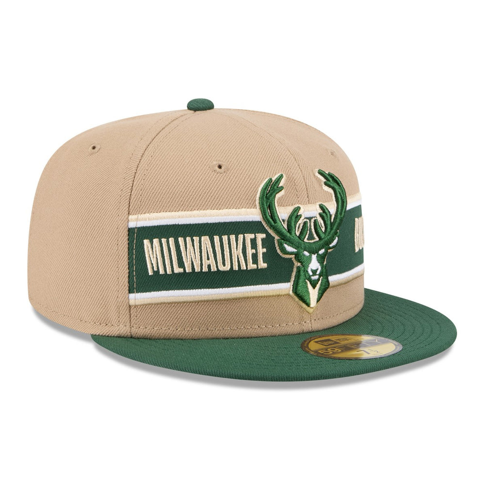 Tan/Hunter Green Milwaukee Bucks 2024 NBA Draft 59FIFTY Fitted Hat | NBA