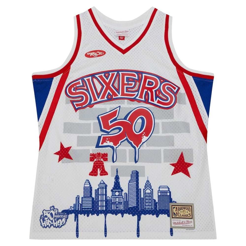 White Philadelphia 76ers x Tats Cru Hardwood Classics Fashion Jersey sale | NBA