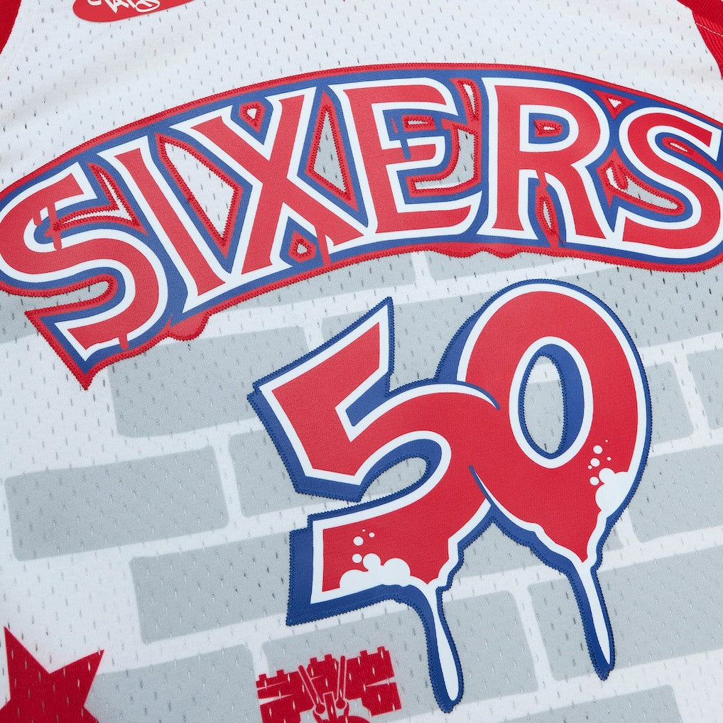 White Philadelphia 76ers x Tats Cru Hardwood Classics Fashion Jersey sale | NBA