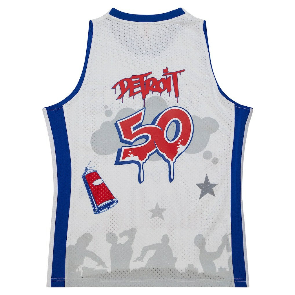White Detroit Pistons x Tats Cru Hardwood Classics Fashion Jersey sale | NBA