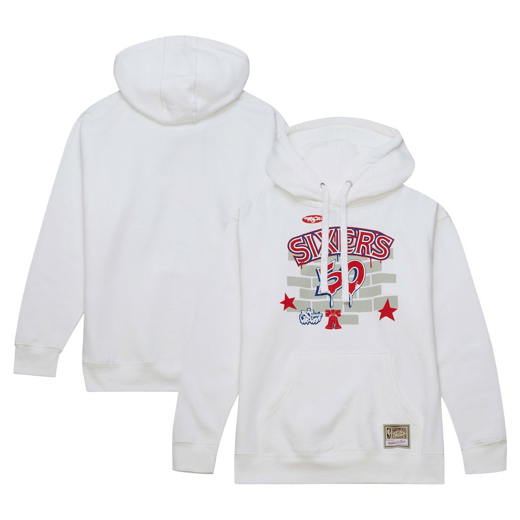 White Philadelphia 76ers x Tats Cru Hardwood Classics Brick Pullover Hoodie | NBA