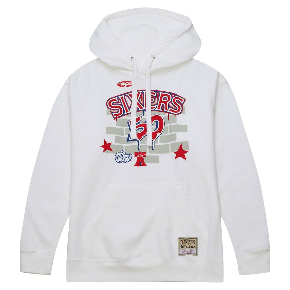 White Philadelphia 76ers x Tats Cru Hardwood Classics Brick Pullover Hoodie | NBA