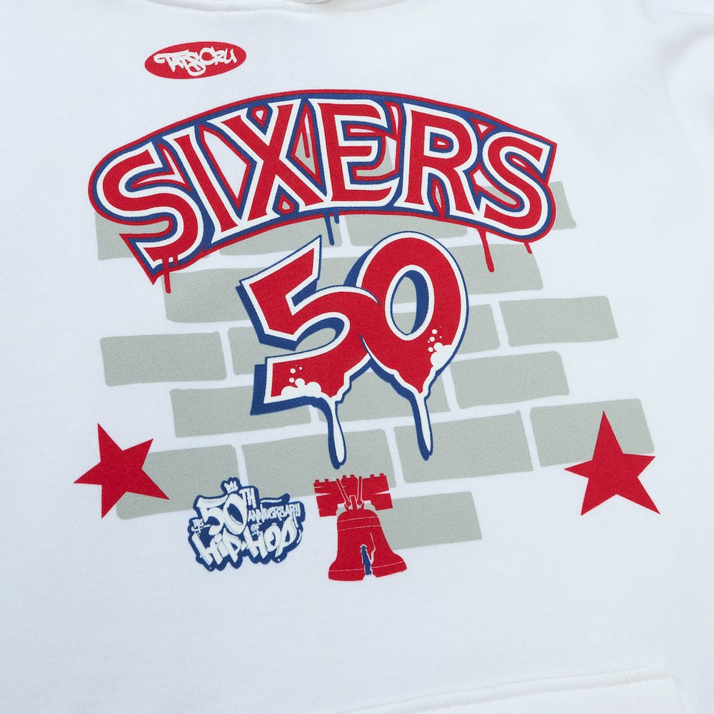 White Philadelphia 76ers x Tats Cru Hardwood Classics Brick Pullover Hoodie | NBA