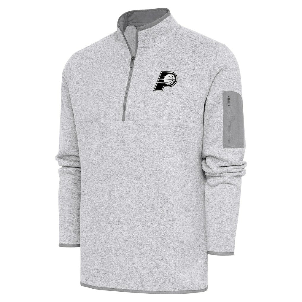 Heather Gray Indiana Pacers Antigua Metallic Logo Fortune Quarter-Zip Jacket | NBA