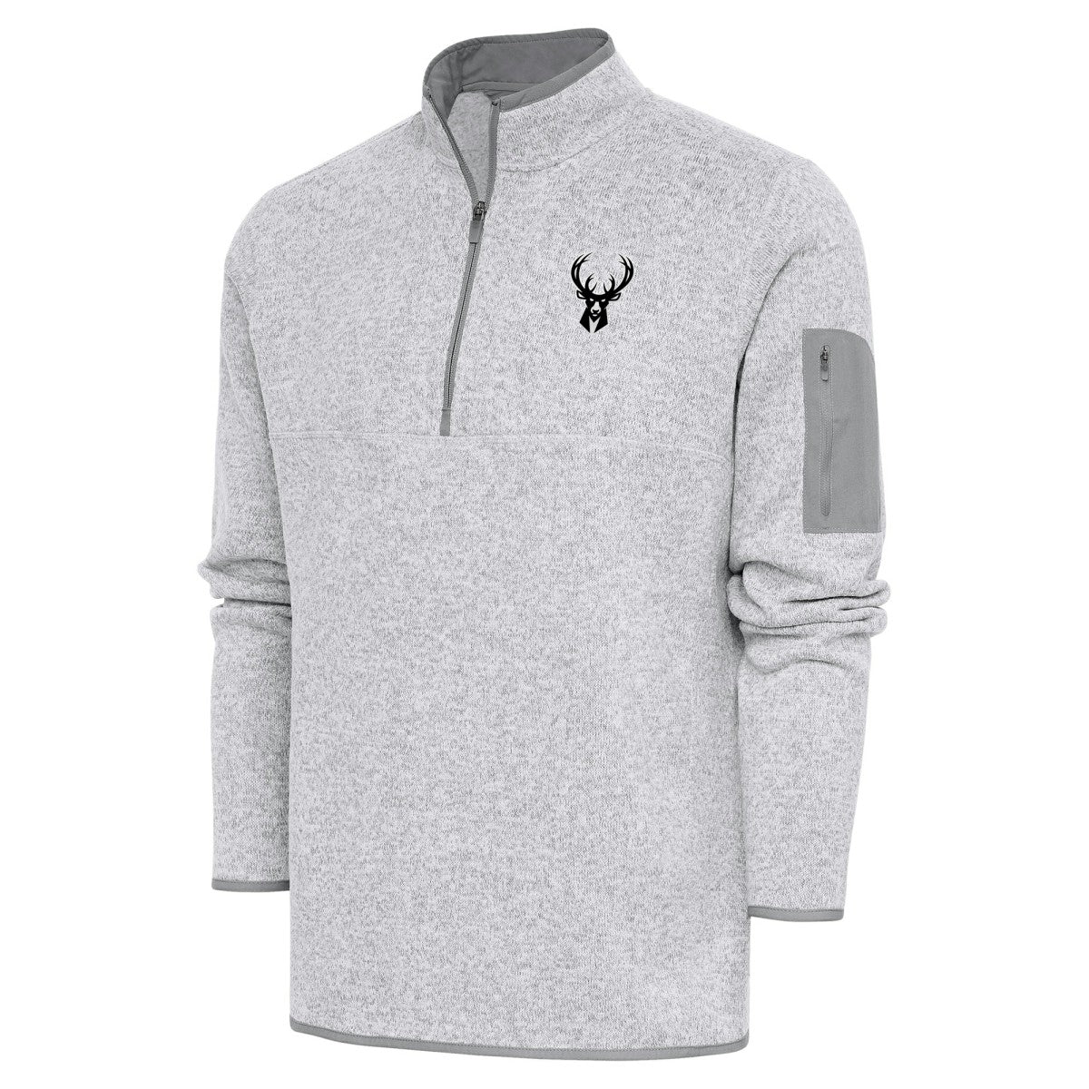 Heather Gray Milwaukee Bucks Antigua Metallic Logo Fortune Quarter-Zip Jacket | NBA