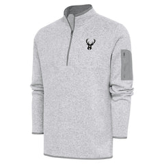 Heather Gray Milwaukee Bucks Antigua Metallic Logo Fortune Quarter-Zip Jacket | NBA