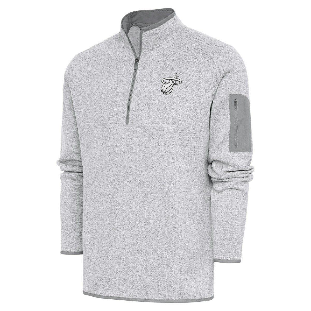 Heather Gray Miami Heat Antigua Metallic Logo Fortune Quarter-Zip Jacket | NBA