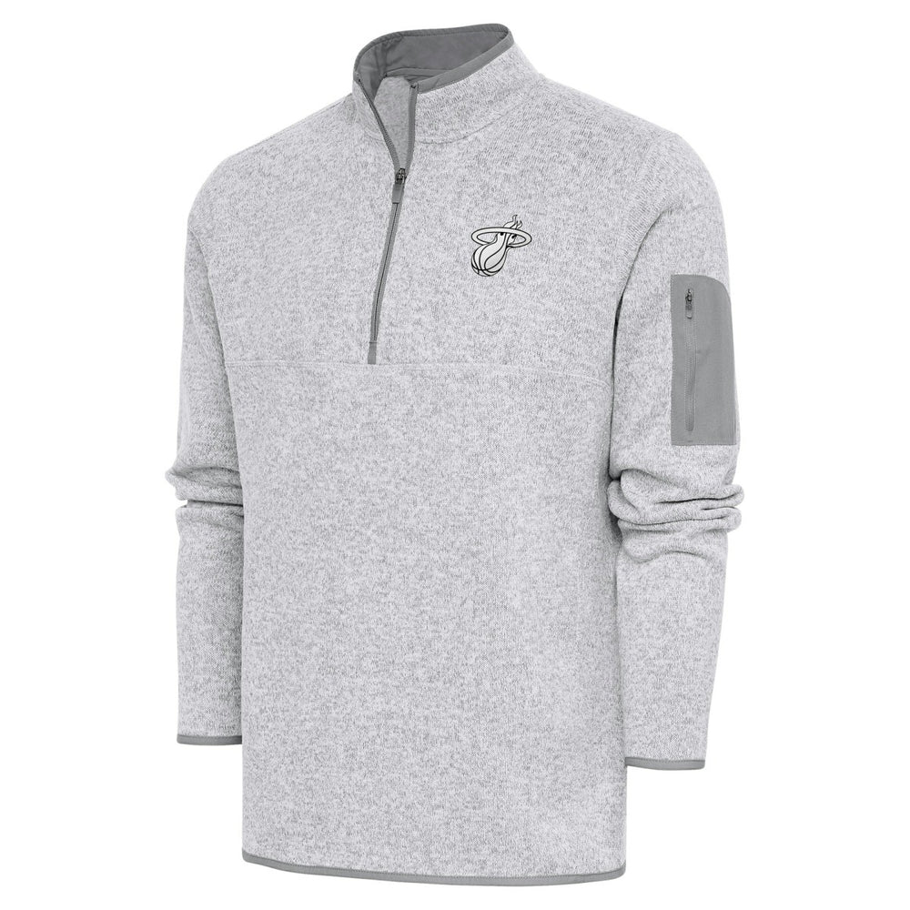 Heather Gray Miami Heat Antigua Metallic Logo Fortune Quarter-Zip Jacket | NBA