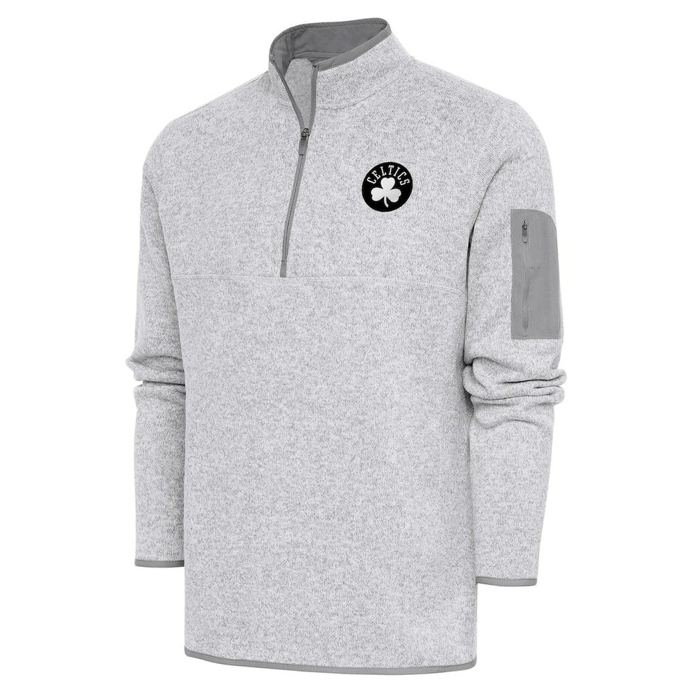 Heather Gray Boston Celtics Antigua Metallic Logo Fortune Quarter-Zip Jacket | NBA