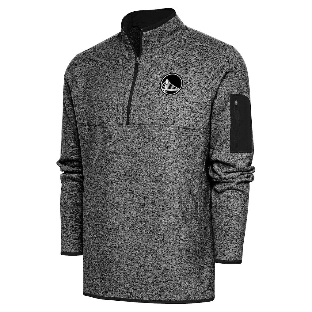 Heather Black Golden State Warriors Antigua Metallic Logo Fortune Quarter-Zip Jacket sale | NBA