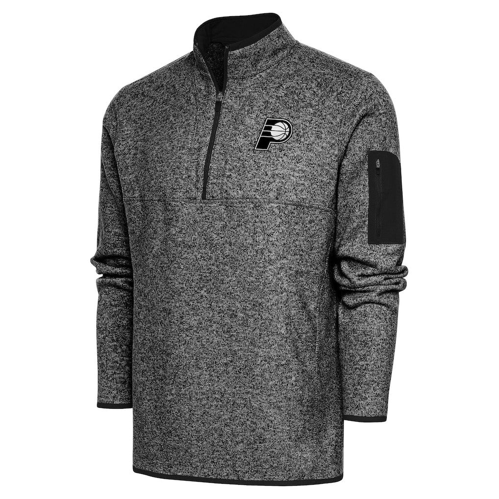 Heather Black Indiana Pacers Antigua Metallic Logo Fortune Quarter-Zip Jacket | NBA