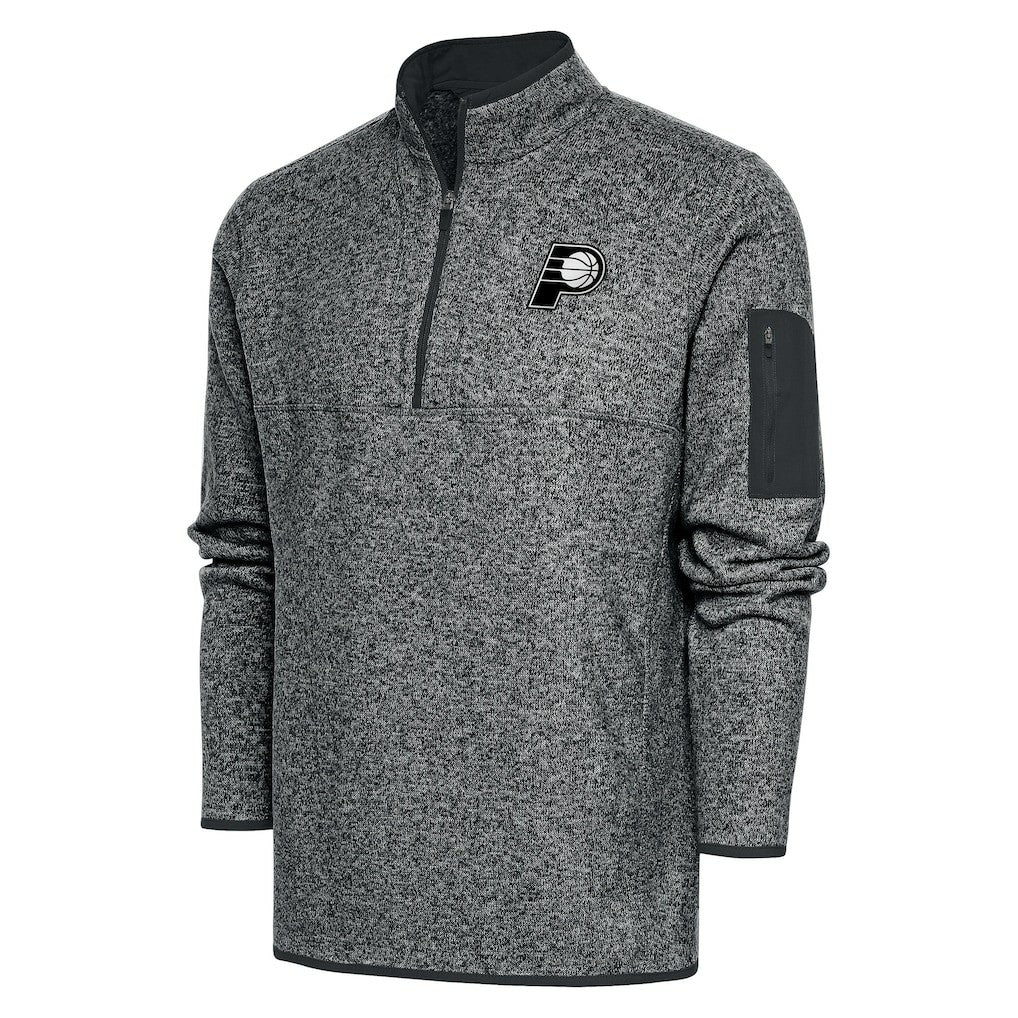 Heather Gray Indiana Pacers Antigua Metallic Logo Big & Tall Fortune Quarter-Zip Jacket | NBA