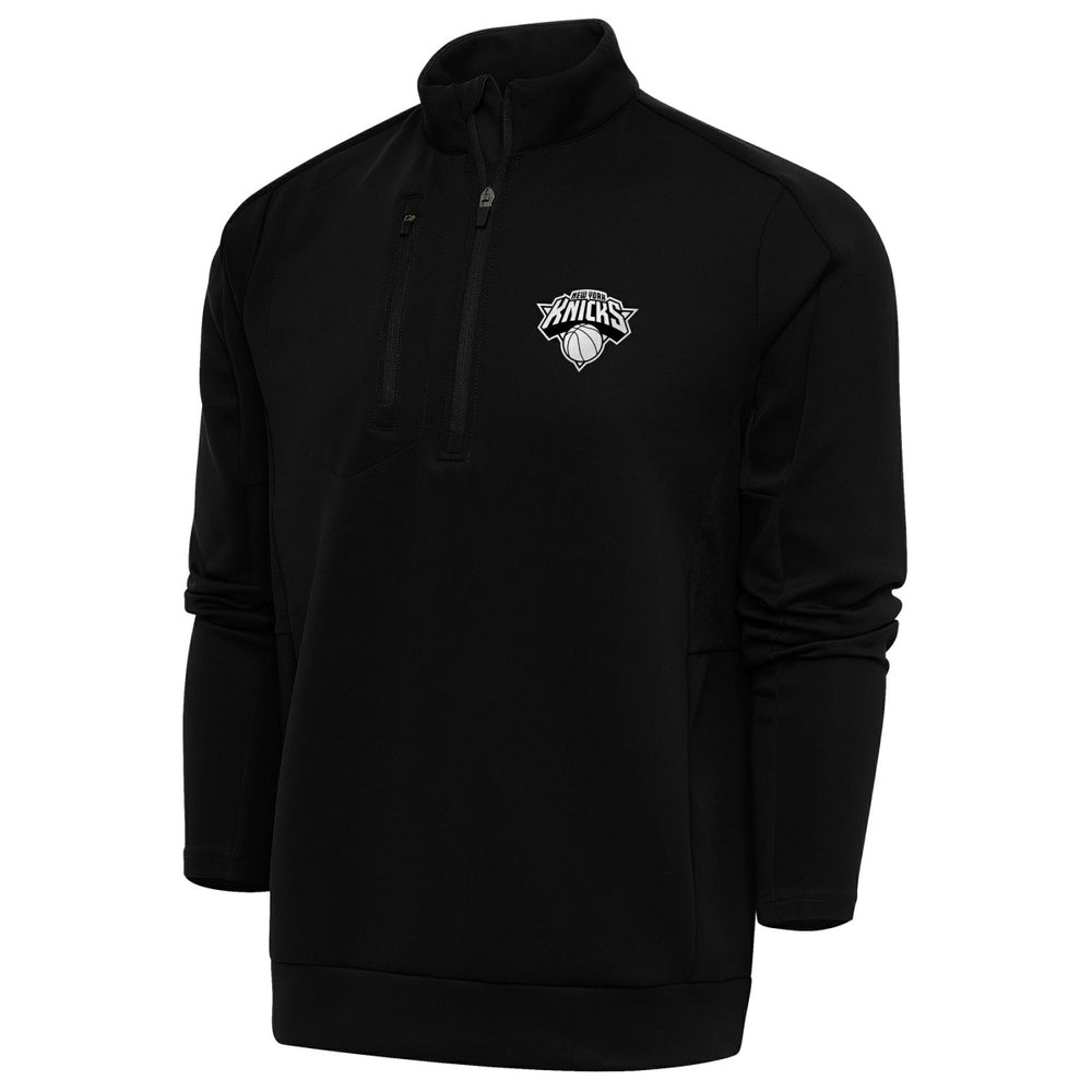 Black New York Knicks Antigua Metallic Logo Generation Quarter-Zip Top | NBA