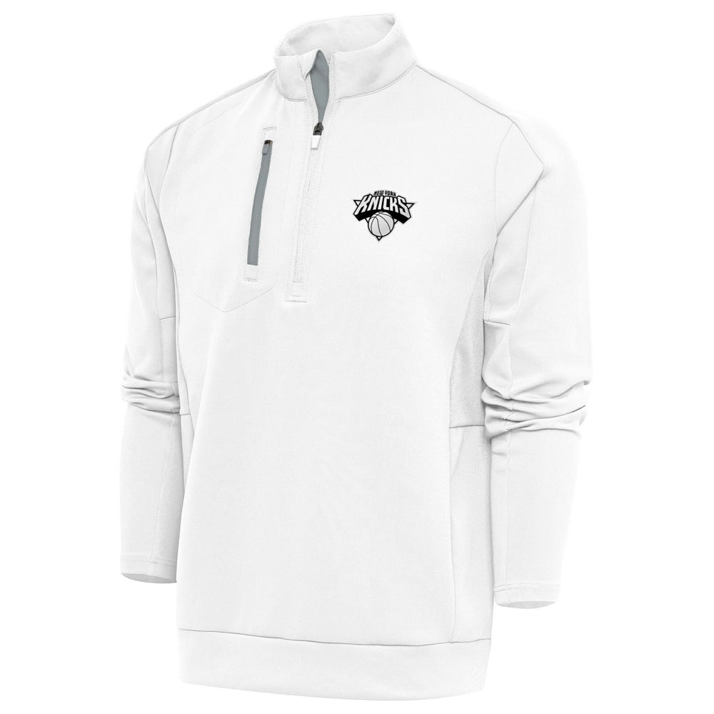 White New York Knicks Antigua Metallic Logo Generation Quarter-Zip Top | NBA