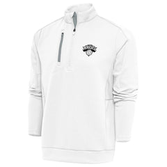 White New York Knicks Antigua Metallic Logo Generation Quarter-Zip Top | NBA
