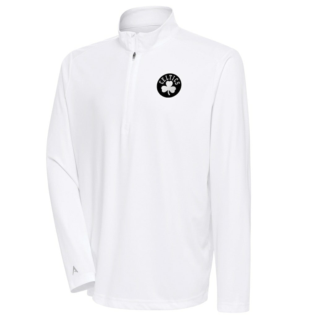White Boston Celtics Antigua Metallic Logo Tribute Quarter-Zip Top | NBA