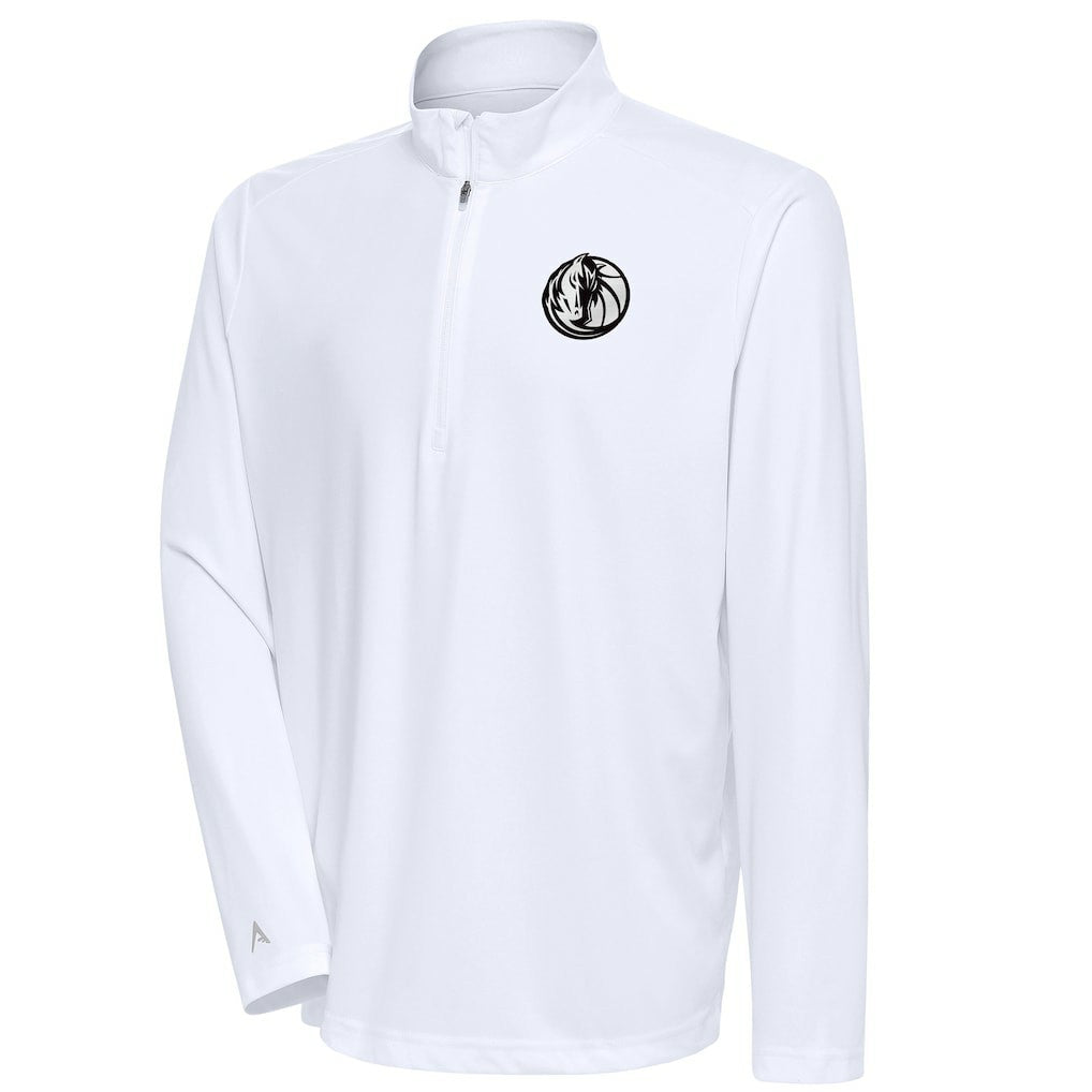 White Dallas Mavericks Antigua Metallic Logo Tribute Quarter-Zip Top sale | NBA