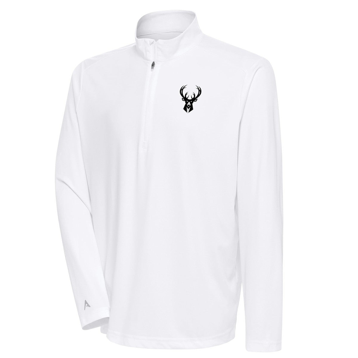 White Milwaukee Bucks Antigua Metallic Logo Tribute Quarter-Zip Top | NBA